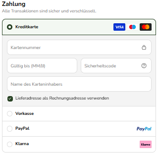 Zahlungsmöglichkeiten im BARFER'S Checkout